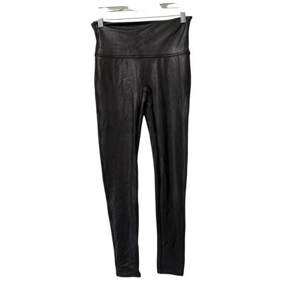 Spanx Faux Leather Skinny Leg Pants Soft Black Women Size Large Stretch Slimming - Picture 1 of 11